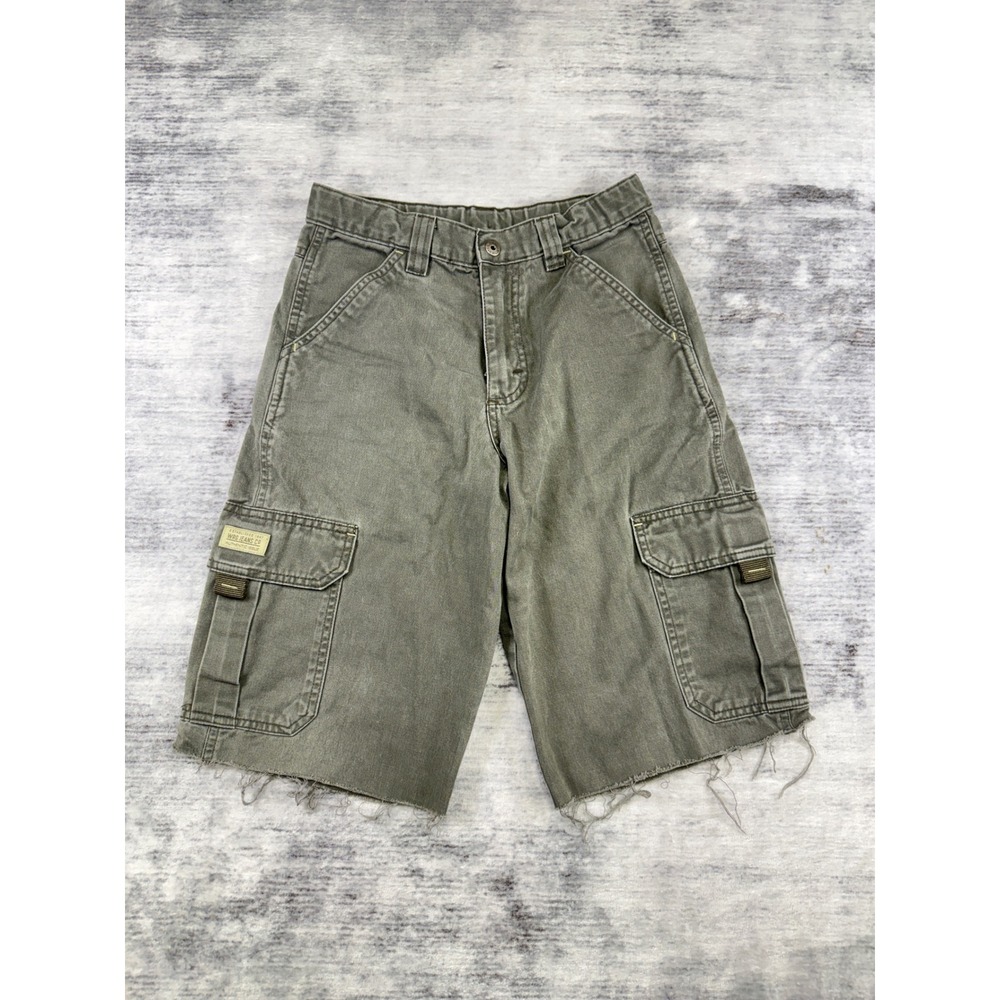 WRG Jeans Co Kids Olive Green Cargo Shorts Raw Hem Size 12R Adjustable Waist DIY